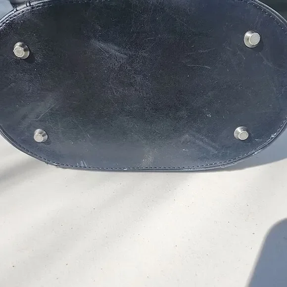 Vintage Saks 5th Ave Genuine Leather Black Bucket Structured Shoulder Bag Purse - Picture 6 of 13